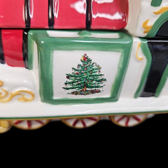 Spode Covered Candy Dish Train‎ Engine Ceramic 2002 Christmas Tree Village READ - Picture 2 of 11